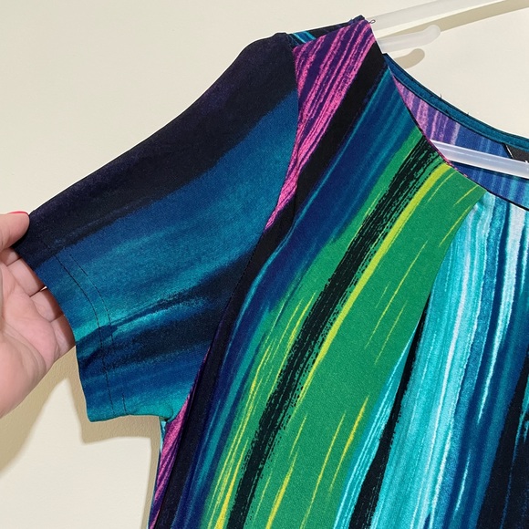 Nina Leonard Size Small Multicolour Stretch Midi Dress Short Sleeve - Picture 2 of 9